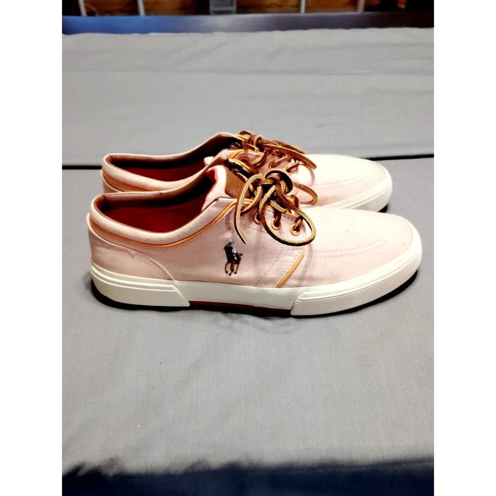 POLO Ralph Lauren PEACH‎ Faxon Boat Shoes Brown Pony Leather Lace Sneaker Men 9D